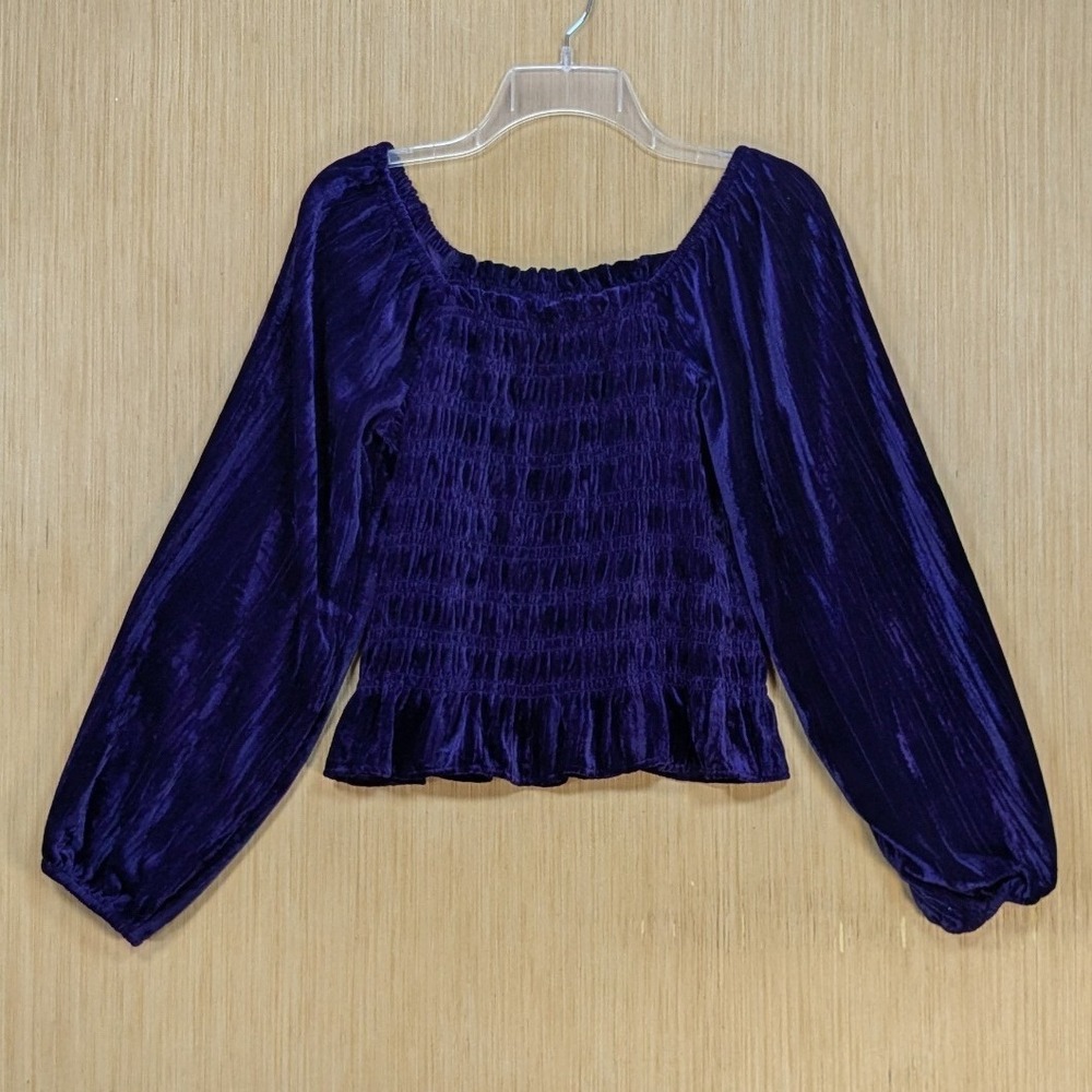 Maurices Purple Velvet Whimsygoth Witchy Smocked Top Small Ballin Sleeve